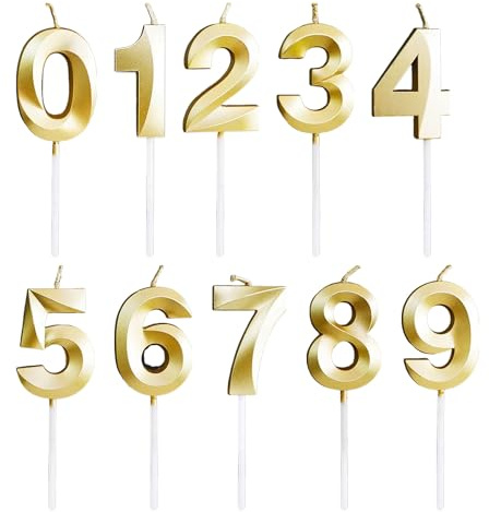 10 Pieces Number Birthday Candles, Birthday Decoration, Firework Numbers, Creative Golden Number Candles, 3D Cake Decoration, Suitable for Parties, Weddings, Celebrations