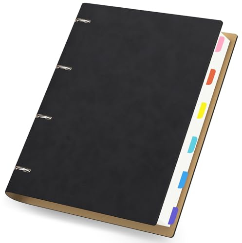 Yarotm Notebook Ring Binder A4 Lined - A4 Refill Notepad Leather PU 21.5x28cm - 4 Ring Notebook Refillable 100GSM A4 Ruled Paper - 300 Pages Spiral Notebook Loose Leaf - Journal Note Book, Black