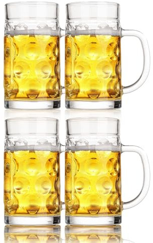 ZHENGYAOYANG 20oz Large Heavy e Glass Beer Mugs for Freezer Set of 4 with Handle, Large Glass Beer Stein, Beer Cup Mug for Water, Drinks, Lead-Free Glasses for Men in Pub, Home
