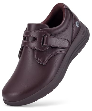 FitVille Zapatos Mujer de Cuero Mocasines Extra Anchos Ligero para Pies Sensibles Zapatillas Cómodas para Caminar 39.5 EU X-Ancho Tinto