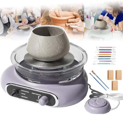 YhsPkh Mini-Töpferformmaschine (12-cm-Plattenspieler) – Stufenlose Geschwindigkeitsregulierung + Fußpedal + Abnehmbarer Drehteller/Nut, Für Den Schulunterricht,B