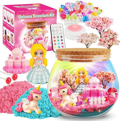 D-FantiX Prinzessin Einhorn Spielzeug Terrarium Kit für Mädchen, Led Nachtlicht Geburtstag Weihnachten Geschenke Ideal, DIY Kunst und Handwerk Wissenschaft Kit für Kinder