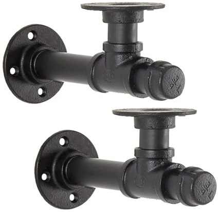 Pevfeciy Regalhalterung Schwarz Industrial, 2er Set 20cm | Vintage Rohr Wandregal Träger aus Metall für DIY Floating Board Montage, Heavy Duty Stütze für Holzregal Küche & Zimmer