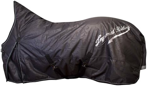 Imperial Riding Outdoordecke IRH Super-Dry 50 g, wasserdicht & atmungsaktiv, 600D Polyester Nylonfutter, leichte Winterdecke für Pferde, edles Design & Bequeme Passform, Schwarz, 135