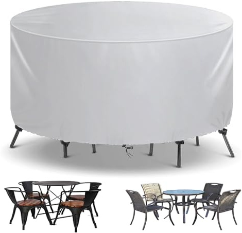 Round Garden Furniture Covers Waterproof Garden Table Cover Round 600D Oxford Outdoor Circular Patio Table Set Cover Windproof Anti-UV Round Table Cover 175x74cm