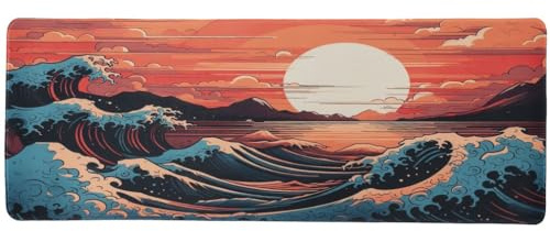 lachineuse XXL-Mauspad – Kanagawa-Welle und untergehende Sonne – Japanische Atmosphäre – 800 x 300 x 3 mm – Rutschfest und wasserabweisend – Bürodeko – Geschenkidee Japan Asien