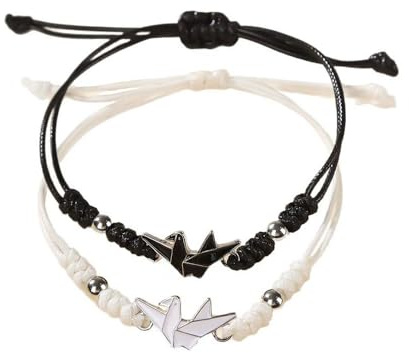 FDEETY Origami Kranich Armband Set Verstellbare Freundschaftsarmbänder Jungen Schmuck Schwarz Weiß Handgemachte Armbänder Kinder Jugendliche