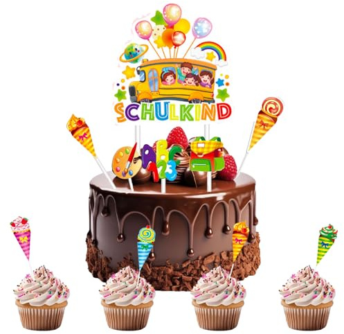 38 Stück Tortendeko, Einschulung Cupcake Deko, Geburtstag Kuchen Deko Muffin Topper Deko für Schulkind Junge Mädchen Tortendeko Schulanfang Party Deko (1)