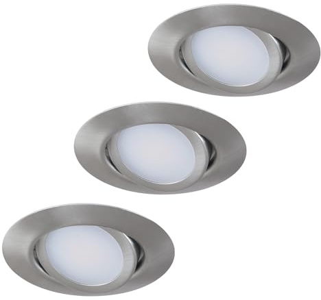 HCFEI LED Einbaustrahler Flach Dimmbar, Schwenkbar 5W LED Spots 230V, IP44 Bad Einbauleuchten Deckenspots Einbauspots, 3CCT Warmweiß Neutralweiß Kaltweiß (3er set, Edelstahl Gebürstet, 120°)