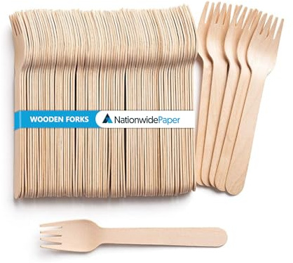 Nationwide Paper Einweg-Besteck-Set aus Holz, Gabeln, Messer, Löffel und Göffel (5000, Gabeln)