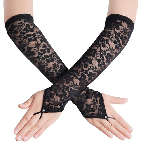 Lange Spitzenhandschuhe, Brauthandschuhe für Hochzeit, Brauthandschuhe Fingerlose, Ellenbogen Lang Fingerlos Handschuhe, Vintage Abendhandschuhe für Hochzeit Party Teeparty Opernparty Kostüm