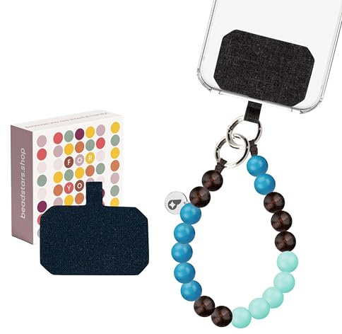 beadstars® Handykette kurz aus Holzperlen | Universal Handyanhänger für alle Smartphones | Handmade in Germany | kompatibel mit iPhone, Samsung u.a. | ideal als Geschenke für Frauen (Chocolate on Ice)