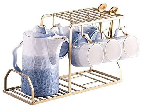 KazeRyu Service À Thé En Porcelaine Avec Support En Métal - Tasses À Café Modernes Avec Porte-gobelet Et Cuillère À Café For Thé/café/eau
