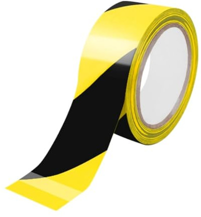 Black and Yellow Warning Tape 48mm x 33 meters, Caution Adhesive Tape, Marking Tape for Cement Floors, Wooden Floors, Ceramic Tiles, Marble, Walls, and Machine and Clean Room Floors