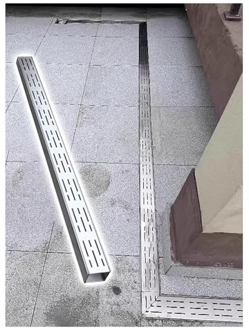 Kit di canali di drenaggio lineari in acciaio inox, confezione da 2 grondaie sotterranee poco profonde, piastra staccabile, ideale per fognature e giardini (10 x 3 cm)