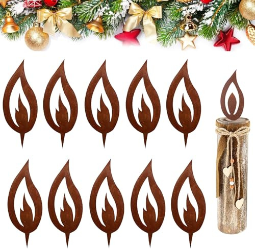 Set da 10 Decorazione Giardino in Ruggine Natale, 10 Cm per Il Giardino Natale Decorazioni Natalizie Candela Decorativa in Ferro Battuto da Infilare