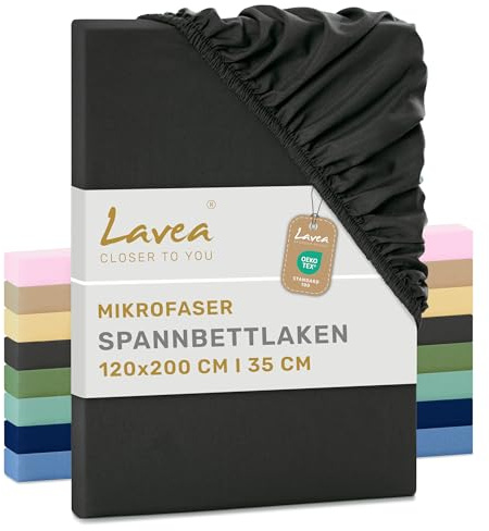 Lavea® 1er Set Spannbettlaken 120x200 cm - Anthrazit | Mikrofaser, Bettlaken mit Rundumgummi, für Matratzen bis 20 cm, atmungsaktiv und kühlend, pflegeleicht, Spannbetttücher
