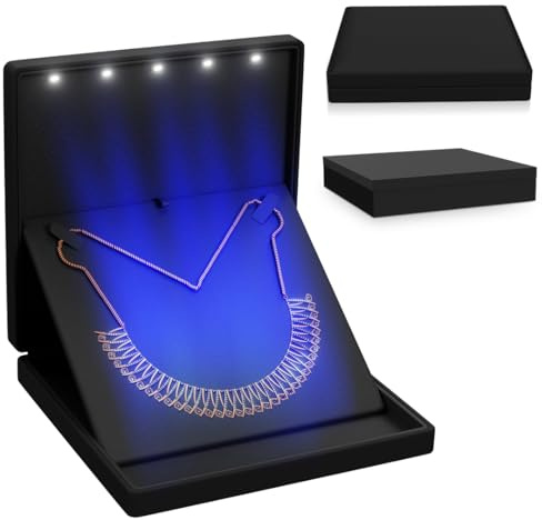 YJCBOX Elegant LED Light Necklace Box – Luxury Gift Holder for Jewelry, Weddings, Anniversaries, and Storage (Black)