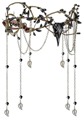 MOSTORY Hexe Kopfschmuck für Faschingskostüm Damen, Elfen Krone mit Krähe und Quaste für Mittelalter Kleidung Cosplay Karneval