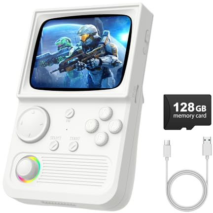 R36T Handheld Game Console with 3.5 CRT-Inspired Screen, Portable Retro Gaming Console with 22000+ Classic Games, Video Game Consoles Supports WiFi Networked Fighting and OTG (White 128GB)