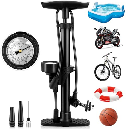 Ayxnzjsjm Pompa per Bicicletta con Manometro 160PSI/11Bar, Pompa da Pavimento Portatile con Presta & Schrader Valvole per Tutte Le Biciclette, Pompa Bici per Pneumatici Auto, Mountain Bike & Balls