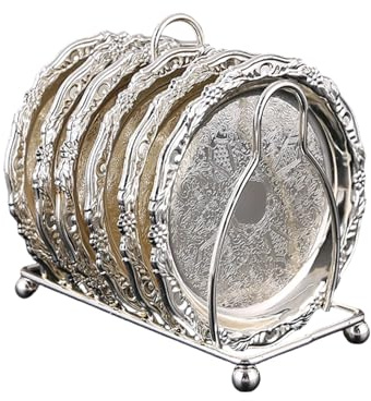 Kaeltsyn Juego de 6 elegantes platos de postre de aleación con soporte para frutas, aperitivos y bebidas de café, juego de platos de té de la tarde con bandeja para servir