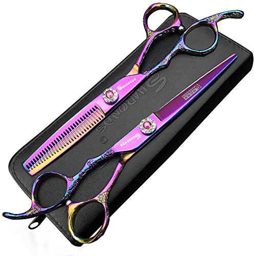 6-Zoll-Linkshänder Friseurschere Friseur Scheren Set (6 Zoll, 2 Stück-E) | Professionelle linke Hand, Styling, ergonomische Rutschschutzgriffe