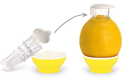 Patent-Safti Exprimidor I La boquilla original para limones, naranjas, etc. I Más fácil que cualquier exprimidor de limones o zumos I (Amarillo)