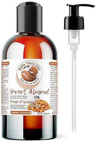 Bella Terra Oils - Organic Sweet Almond Oil 8oz - A Deep Dive into Almond's Vitamin A & Linoleic Acid Profile, Superior Cold-Pressed Delight for Skin
