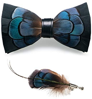JEMYGINS Handgemacht Hochzeit Party Leder Fliege Feder Fliegen mit Geschenkbox Set für Herren, M, Dunkle Farbe