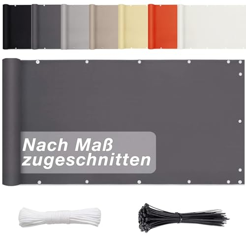Aiyaoo Brise Vue Balcon - 50 x 800cm 185g/m², Polyester Cache Balcon avec œillets et Attaches - Opaque, imperméable, résistant au Vent et aux UV - idéal pour terrasse et Jardin, Anthracite