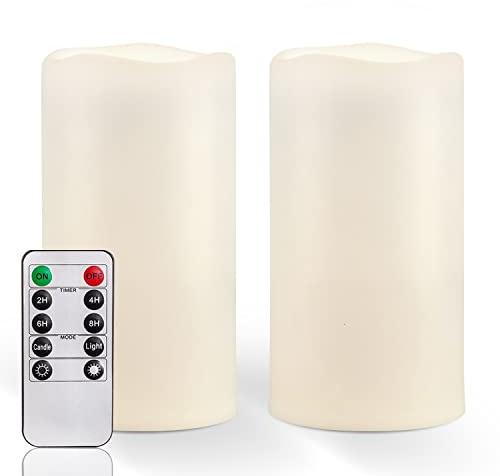 Homemory 6 x 4 Large Waterproof Outdoor Flameless Candles with Remote Control and Timer, Battery Operated Flickering LED Pillar Candles for Indoor Outdoor Lanterns, Porch, Long Lasting, Set of 2