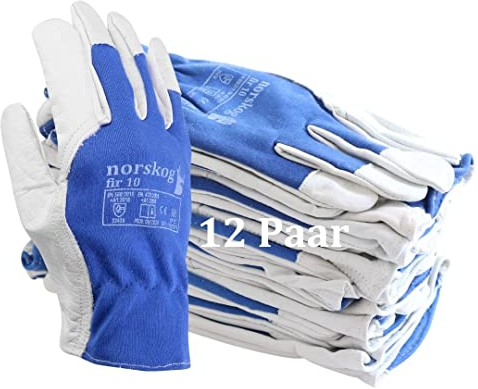 norskog FIR Arbeitshandschuhe Lederhandschuhe für Herren Handschuhe Schutzhandschuhe Gartenhandschuhe Montagehandschuhe Bauhandschuhe Lagerhaus Garten Baustelle LKW-Fahrer Heimwerker 12 Paare Gr. 8