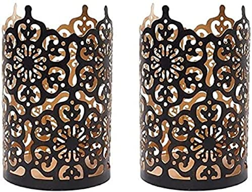 Hosley's Set of 2 Flower 7 High Cut Bronze Candle Holder & Lantern. Ideal for Use with Hosley Highly Scented Candles, Jar Candles. Can be Used as a Decorative Centerpiece in Your Living/Dining Room