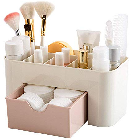 huihuijia Caja Organizadora Cestas Decorativas Caja Almacenaje Plastico Caja Decorativa Organizador Cosmeticos Cesta Plastico para Tocador Escritorio Ordenado Pink