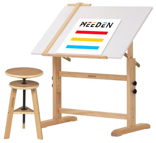 MEEDEN Whiteboard Tisch-Zeichenbrett, Künstler-Zeichenhocker, Zeichentisch mit höhenverstellbar, Holzhocker, Kunsthandwerkstisch, Perfekt zum Schreiben, für Kunstwerke, Künstlerstudio