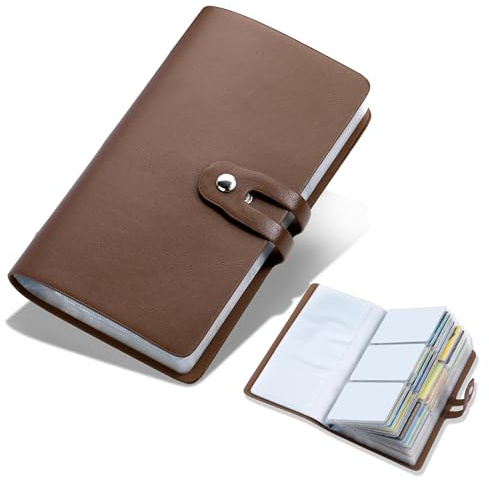 angimi Leather Business Card Organizer, RFID Blocking Credit Card Holder, Professional Business Card Holder and Name Card Book, Credit Card Protector - Holds 96 Cards(Darkbrown)