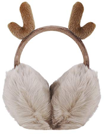 TINAYAUE Adjustable Winter Warm Earmuffs for Girls Women Flexible Headband Ear Warmer Cute Christmas Antlers Earmuff Outdoor Indoor Faux Rabbit Fur Ear Covers