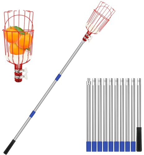 SAN LIKE Fruit Picker Pole with Basket 13 FT Adjustable Higher Lightweight Fruit Grabber Tool with Extension Pole for Apple Avocado Lemon Peach Pear Mango and Other Fruit Tree Harvester