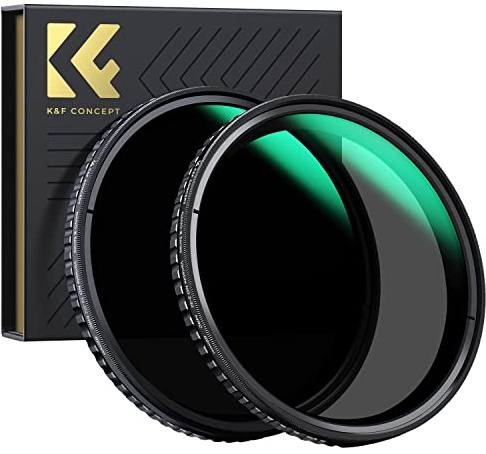 K&F CONCEPT Filtre 62mm ND Variable ND2-32+ND32-512 sans Croix Noir X | HD,Nano-revêtement de 28 Couches,Étanche,Verre optique,Résistant à l’huile et aux rayure,Cadre CNC Antidérapant,Nano-X,FS703
