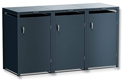 Metzler Mülltonnenbox 3er 240L aus massivem Stahl in Anthrazit | 3 Tonnen | wetterfest Container | Abfallbehälter | Tonnenhaus | abschließbar | Gartenbox | Müllbox