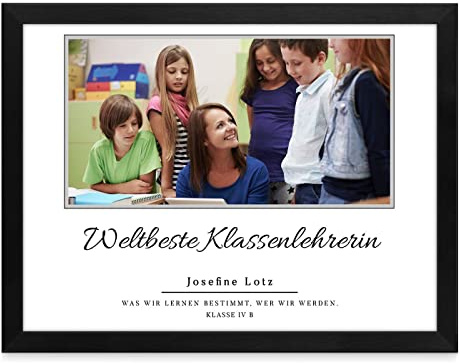 Maverton Wandbildposter mit eigenem Foto 30x40cm + schwarze Holzrahmen - Fotowand mit Wunschmotiv zum Aufstellen und Aufhängen - Wandbild-Collage für Mädchen und Frauen - Lehrerin