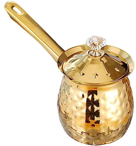 Kichvoe Milchaufschäumkrug Türkische Kaffeekanne Espresso-Dampfkrug Aus Edelstahl Mit Deckel Milchkaffee Heiße Schokolade Latte Cappuccino Milchkännchen Tasse 600 Ml Goldfarben