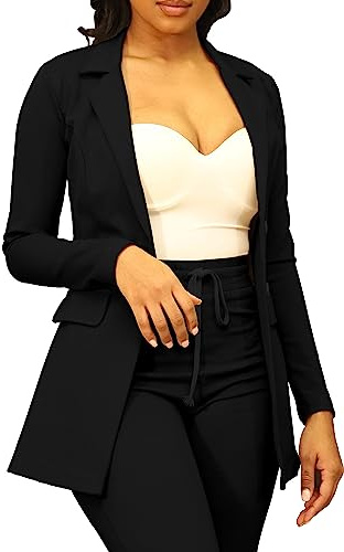 PINSV Women Casual Blazer Open Front Long Sleeve Work Business Suit Jacket Womens Lightweight Lapel Button Blazers Jackets Black XL