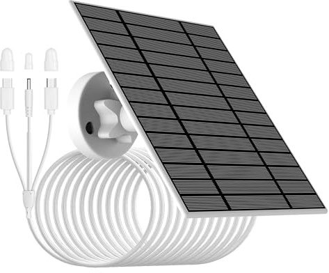 Panel solar de 5 V-5 W para cámara de seguridad con conectores micorUSB/Type-C/DC3513. IP65 impermeable, cable de carga de 3 m, compatible con R'ing Spotlight Cam Plus/Pro/Stick up/Baterry