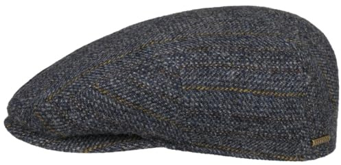 Stetson Kent Herringbone Stripe Flatcap Schirmmütze Schiebermütze Wollcap Herren - Made in The EU mit Schirm, Futter Herbst-Winter - XL (60-61 cm) dunkelblau