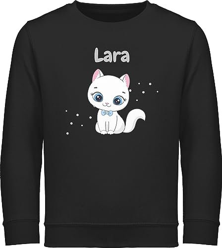 Sweater Kinder Sweatshirt Jungen Mädchen Pullover - Süße Katze Katzen Katzenmotiv Cat Cats - 140 (9/11 Jahre) - Schwarz - katzenmotiven pulli katzenliebhaberin katzenbesitzerin katzenliebhaber