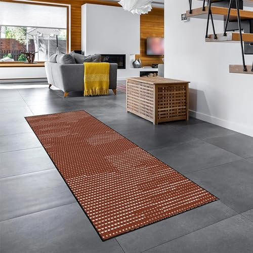 YANHONG Handwebteppich Läufer Teppich 60 x 330 cm rutschfest Pflegeleicht rutschfest Anti Rutsch Teppich Kurzflor Teppich mit rutschfestem Gelrücken für Küche, Flur & Wohnraum, Orange