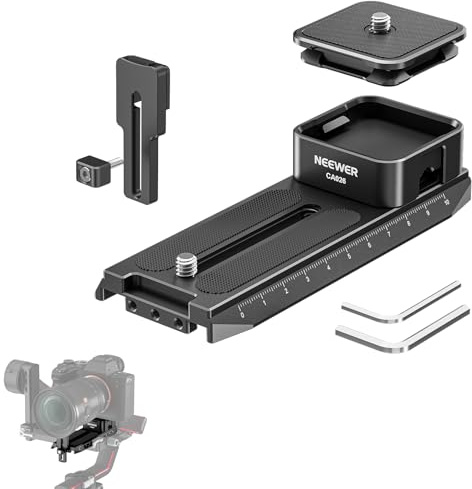NEEWER Arca Type Quick Release System for Handheld Gimbals with 1/25mm Vertically Adjustable Lens Support, Auto Lock Square QR Plate Compatible with DJI RS 2 RSC 2 RS 3 PRO, Max Load 22lb/10kg, CA026