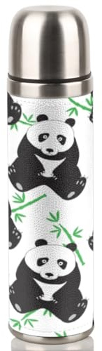 Animal Pandas Bambus-isolierte Wasserflasche, 500 ml, Edelstahl, Metall, isoliert, auslaufsicher, Vakuum-Sport-Trinkflasche für Fitnessstudio, Camping, Wandern, Reisen, BPA-frei